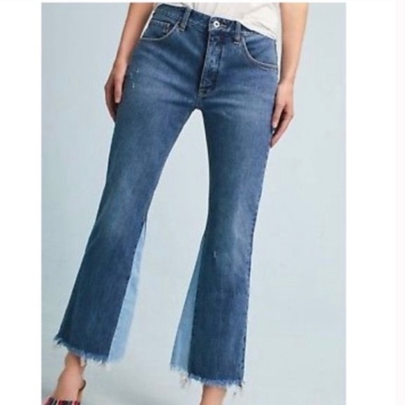 Anthropologie Pilcro High Rise Flare Crop Two Tone Denim Jeans - Picture 1 of 10